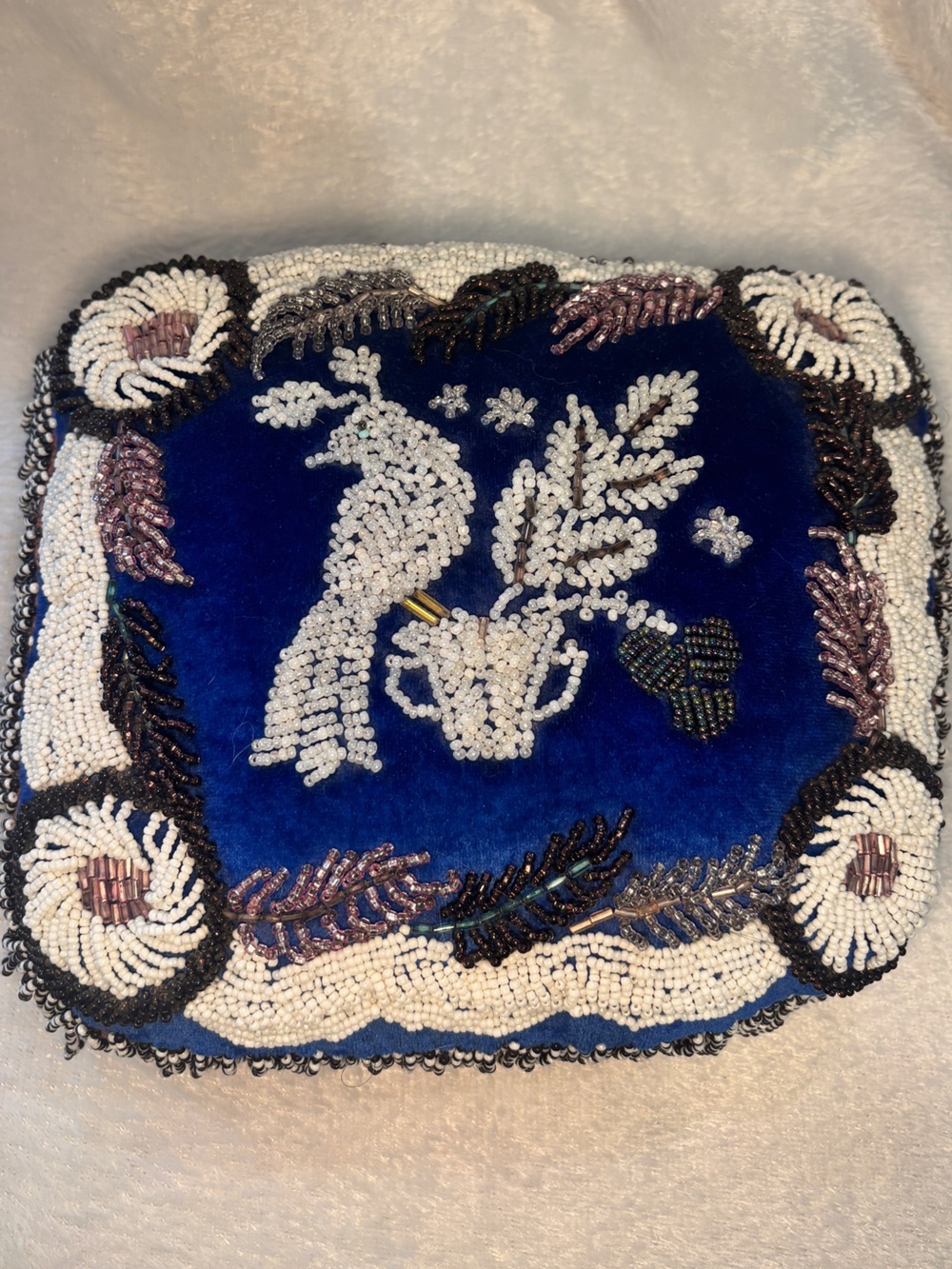 💙 Vintage Artisan Beaded Velvet Pillow 💙